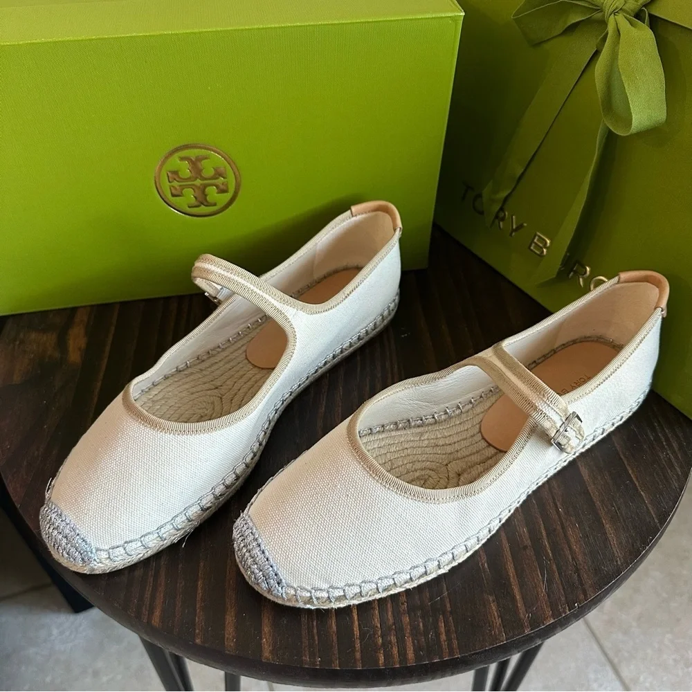 Tory Burch Cream Espadrille Mary flats